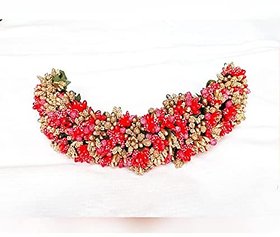 PK Accessories Royal Red and Gold Colour veni/Artificial flowers/Gajara/Bridal Floral Accessories