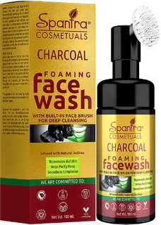 Spantra Charcoal Foaming Face Wash With Built in Silicone Face Brush, 100ml