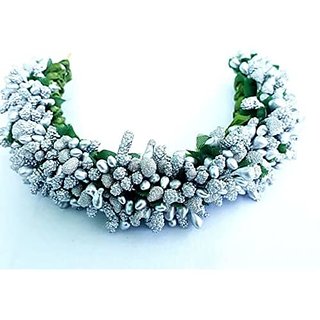 PK Accessories Long Silver Colour veni/Artificial flowers/Gajara/Bridal Floral Accessories