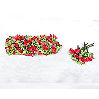                       PK Accessories Short Gold and Red veni/Artificial flowers/Gajara/Bridal Floral Accessories (Pack of 2)                                              