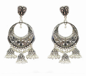Oxidised Classic Jhumkas With White Pearls