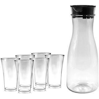 Transparent Unbreakable Water Juicy Jug and 6 Pcs. Glass Combo Set for Dining Table Office Restaurant Pitcher