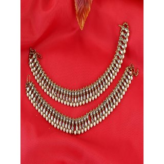                       Traditional Gold Plated Partywear Bridal Stone Studded Ethnic Anklet for Women and Girls                                              