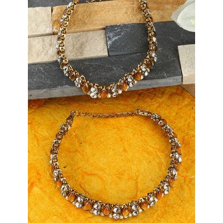                      Traditional Gold Plated Partywear Bridal Stone Studded Ethnic Anklet for Women and Girls                                              