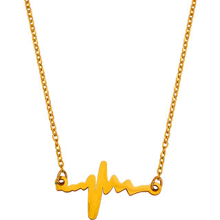                       M Men Style Heartbeat Life line  Gold   Stainless steel  Pendant Set For Women And Girls                                              