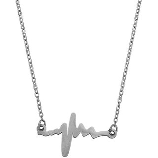                       M Men Style Heartbeat Life line  Silver  Stainless steel  Pendant Set For Women And Girls                                              
