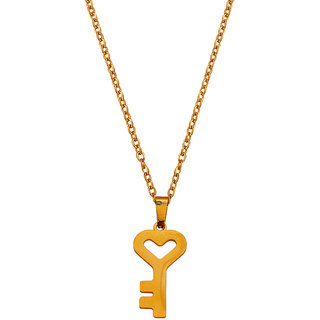                       M Men Style Heart Shape Key  Gold   Stainless steel  Pendant Set For Women And Girls                                              