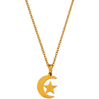                       M Men Style Muslim Ramjan Chand   Gold   Stainless steel  Pendant Set For Women And Girls                                              