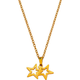                       M Men Style Double Star  Gold   Stainless steel  Pendant Set For Women And Girls                                              
