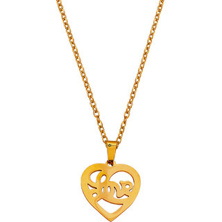                       M Men Style Heart Shape Love Letter Alphabet  Gold   Stainless steel  Pendant Set For Women And Girls                                              