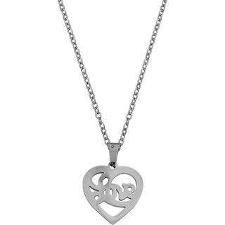                       M Men Style Heart Shape Love Letter Alphabet  Silver  Stainless steel  Pendant Set For Women And Girls                                              