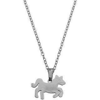                       M Men Style Running Horse  Silver  Stainless steel  Pendant Set For Women And Girls                                              