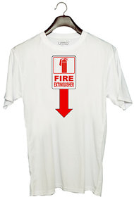 UDNAG Unisex Round Neck Graphic 'Fire Extinguisher' Polyester T-Shirt White