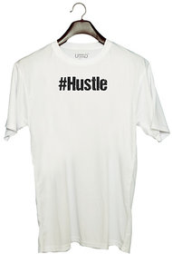 UDNAG Unisex Round Neck Graphic 'Hashtag | hustle' Polyester T-Shirt White