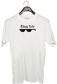 UDNAG Unisex Round Neck Graphic 'Thug life' Polyester T-Shirt White