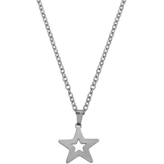                       M Men Style Star  Silver  Stainless steel  Pendant Set For Women And Girls                                              