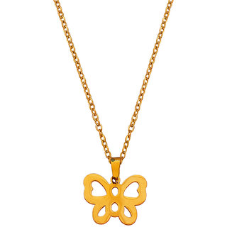                       M Men Style Butterfly  Gold   Stainless steel  Pendant Set For Women And Girls                                              
