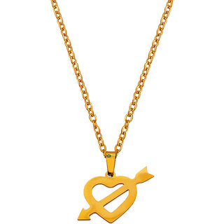                       M Men Style Heart Arrow   Gold   Stainless steel  Pendant Set For Women And Girls                                              