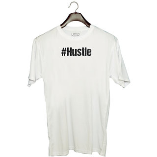 UDNAG Unisex Round Neck Graphic 'Hashtag | hustle' Polyester T-Shirt White