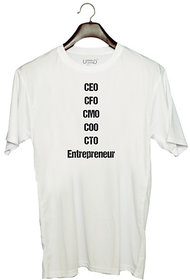 UDNAG Unisex Round Neck Graphic 'Corporate Titles | CEO CFO CMO COO CTO' Polyester T-Shirt White