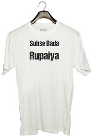 UDNAG Unisex Round Neck Graphic 'Rupaiya | Sabse bda rupaiya' Polyester T-Shirt White