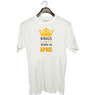 UDNAG Unisex Round Neck Graphic 'Birthday | Kings are born in April' Polyester T-Shirt White