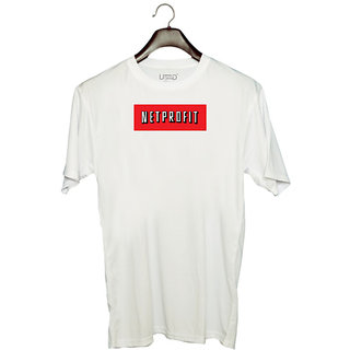                       UDNAG Unisex Round Neck Graphic 'Profit | Netprofit' Polyester T-Shirt White                                              