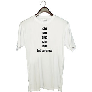                       UDNAG Unisex Round Neck Graphic 'Corporate Titles | CEO CFO CMO COO CTO' Polyester T-Shirt White                                              
