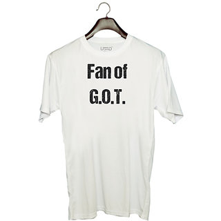                       UDNAG Unisex Round Neck Graphic 'G.O.T. | Fan of G.O.T.' Polyester T-Shirt White                                              