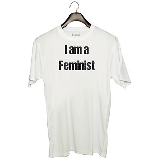                       UDNAG Unisex Round Neck Graphic 'Feminist | I am a feminist' Polyester T-Shirt White                                              
