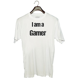                       UDNAG Unisex Round Neck Graphic 'Gamer | I am a gamer' Polyester T-Shirt White                                              