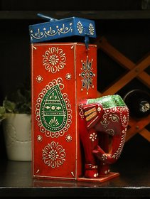 THE DISCOUNT STORE Wooden Hand Painted Elephant Wine Box