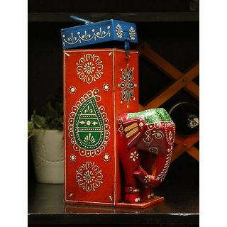 THE DISCOUNT STORE Wooden Hand Painted Elephant Wine Box