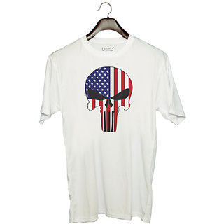                       UDNAG Unisex Round Neck Graphic 'Flag | American Flag ' Polyester T-Shirt White                                              