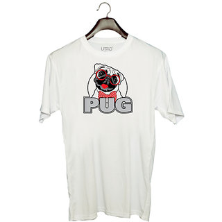                       UDNAG Unisex Round Neck Graphic 'Dog | Pug' Polyester T-Shirt White                                              