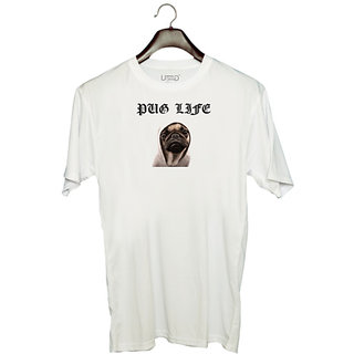                       UDNAG Unisex Round Neck Graphic 'Pug | Pug life' Polyester T-Shirt White                                              