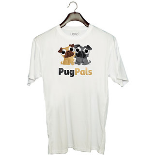                       UDNAG Unisex Round Neck Graphic 'Pugs | Pugpals' Polyester T-Shirt White                                              