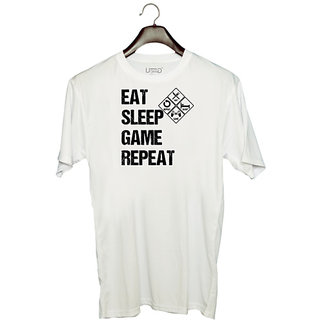                       UDNAG Unisex Round Neck Graphic 'cycle | Eat Sleep Game Repeat' Polyester T-Shirt White                                              