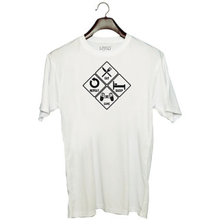                       UDNAG Unisex Round Neck Graphic 'Life cycle | Eat Sleep Game Repeat' Polyester T-Shirt White                                              
