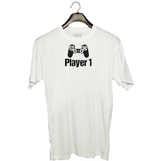                       UDNAG Unisex Round Neck Graphic 'Player | Player 1' Polyester T-Shirt White                                              