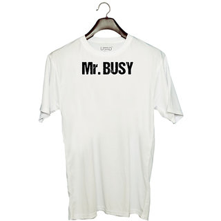                       UDNAG Unisex Round Neck Graphic 'Busy | Mr. Busy' Polyester T-Shirt White                                              