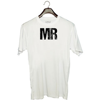                       UDNAG Unisex Round Neck Graphic 'Mr' Polyester T-Shirt White                                              