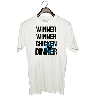                       UDNAG Unisex Round Neck Graphic 'Winner winner chicken dinner' Polyester T-Shirt White                                              