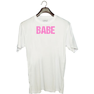                       UDNAG Unisex Round Neck Graphic 'Babe' Polyester T-Shirt White                                              