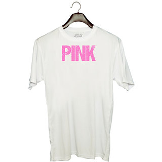                       UDNAG Unisex Round Neck Graphic 'PINK' Polyester T-Shirt White                                              