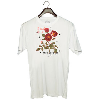                       UDNAG Unisex Round Neck Graphic 'Flower | It was all dream and rose' Polyester T-Shirt White                                              