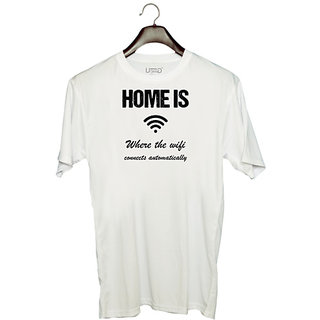                       UDNAG Unisex Round Neck Graphic 'Wifi | Home is where the wifi connect automatically' Polyester T-Shirt White                                              