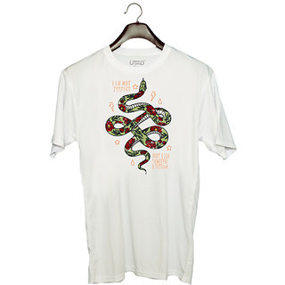                       UDNAG Unisex Round Neck Graphic 'Snake' Polyester T-Shirt White                                              