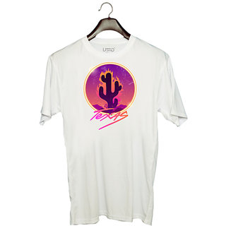                       UDNAG Unisex Round Neck Graphic 'Texas | Burning cactus' Polyester T-Shirt White                                              