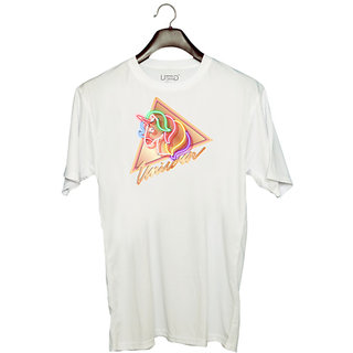                       UDNAG Unisex Round Neck Graphic 'Unicorn' Polyester T-Shirt White                                              